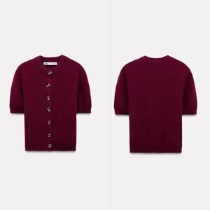 Zara Bow Shaped Button Knit Cardigan Sweater